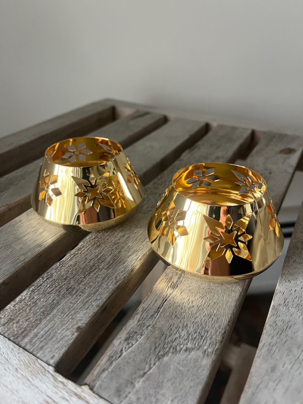Georg Jensen 2024 Gold Tealight Candle Holders Set 2 Denmark 18K Plated NIB